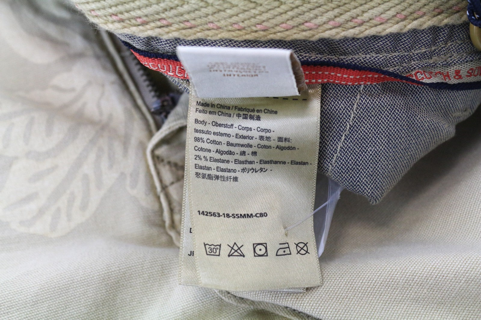 SCOTCH &amp; SODA Warren vyriškos kelnės W29/L32 tiesios smėlio spalvos su medvilniniais raštais 