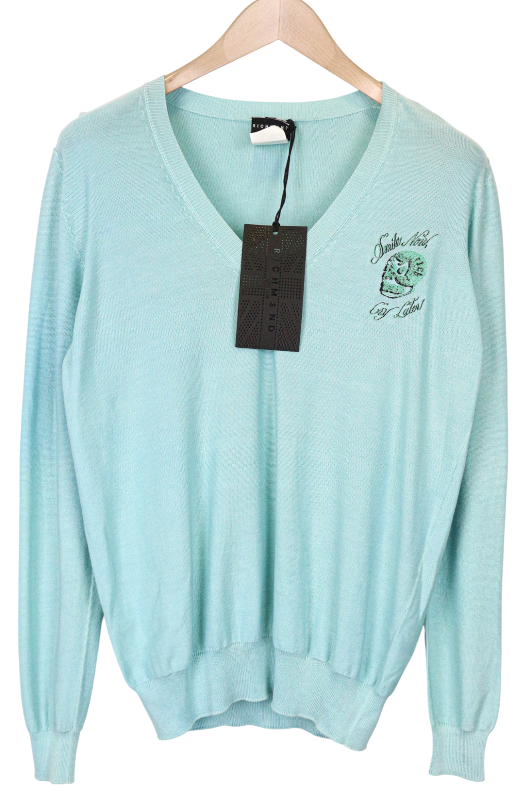 RICHMOND vyriškas megztinis 50 šviesiai mėlynas medvilninis V formos iškirpte ilgomis rankovėmis 