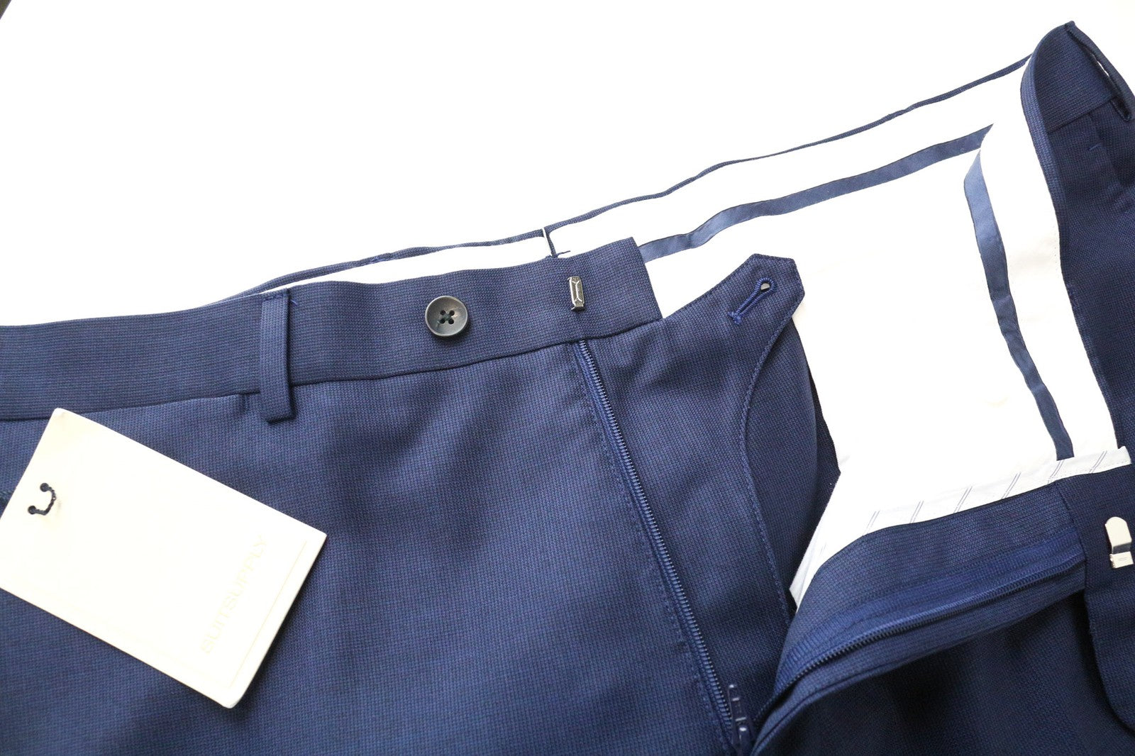 SUITSUPPLY Brescia vyriškos kelnės UK40R mėlynos vilnonės klostuotos pamušalu elegantiškos 