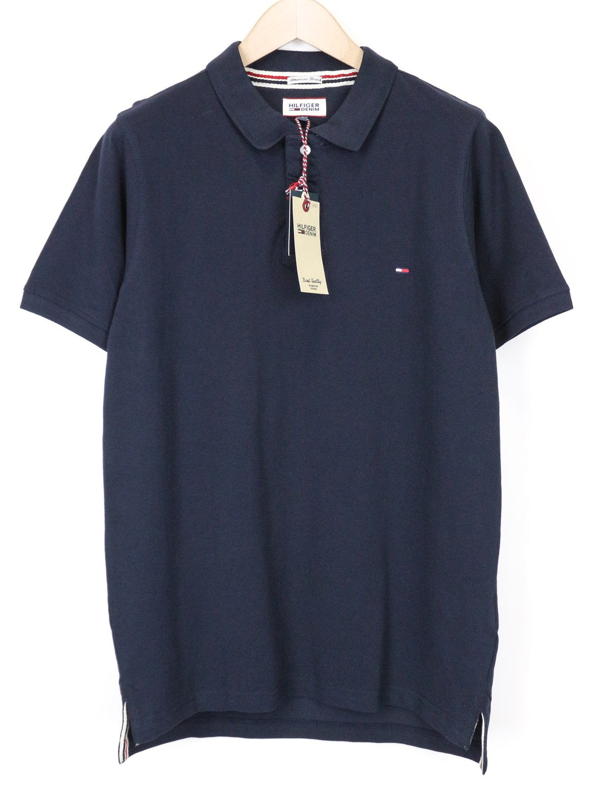 TOMMY HILFIGER DENIM Men's Polo Tee L Navy Short Sleeve Pure Cotton Casual