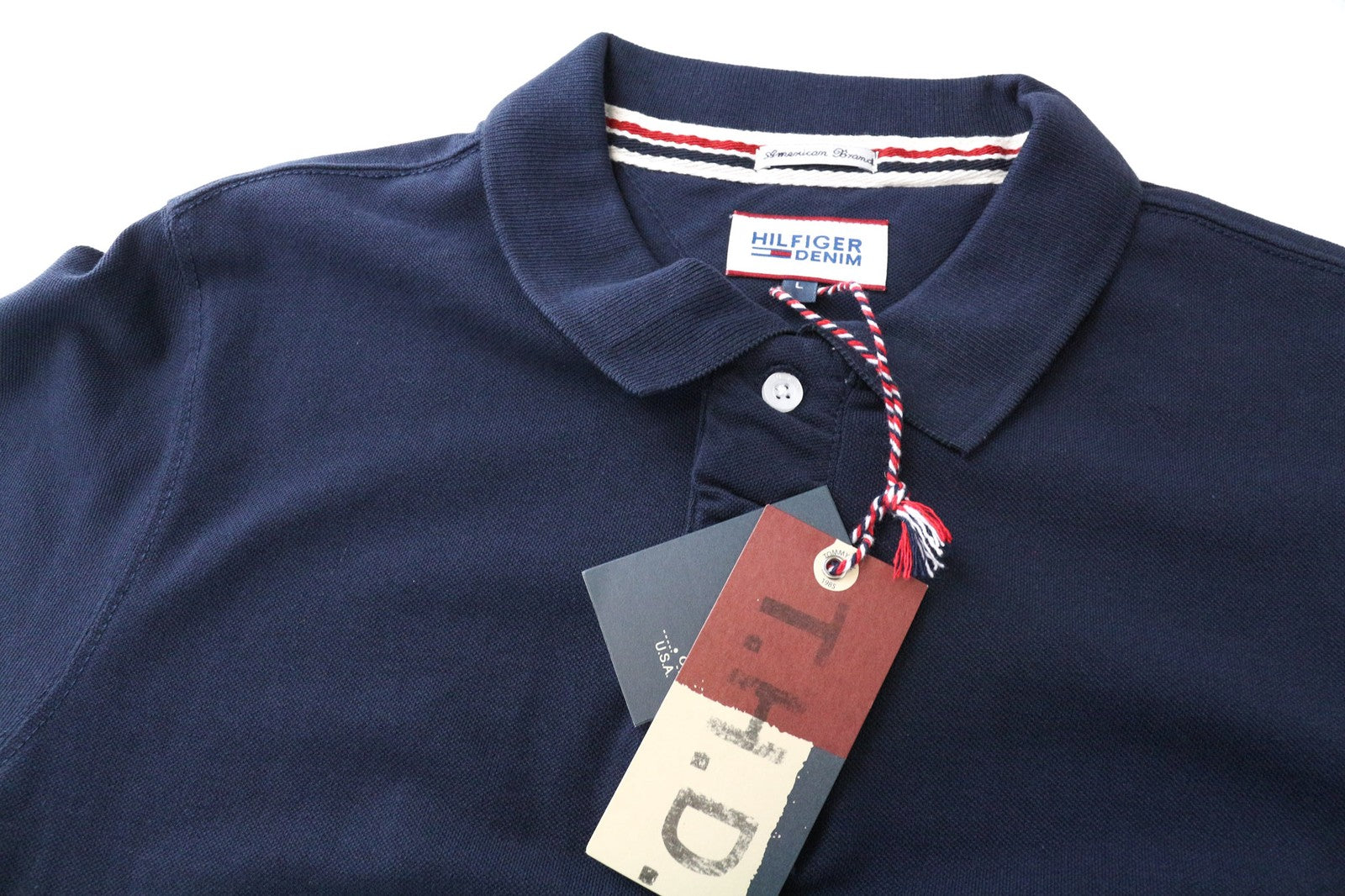TOMMY HILFIGER DENIM Men's Polo Tee L Navy Short Sleeve Pure Cotton Casual