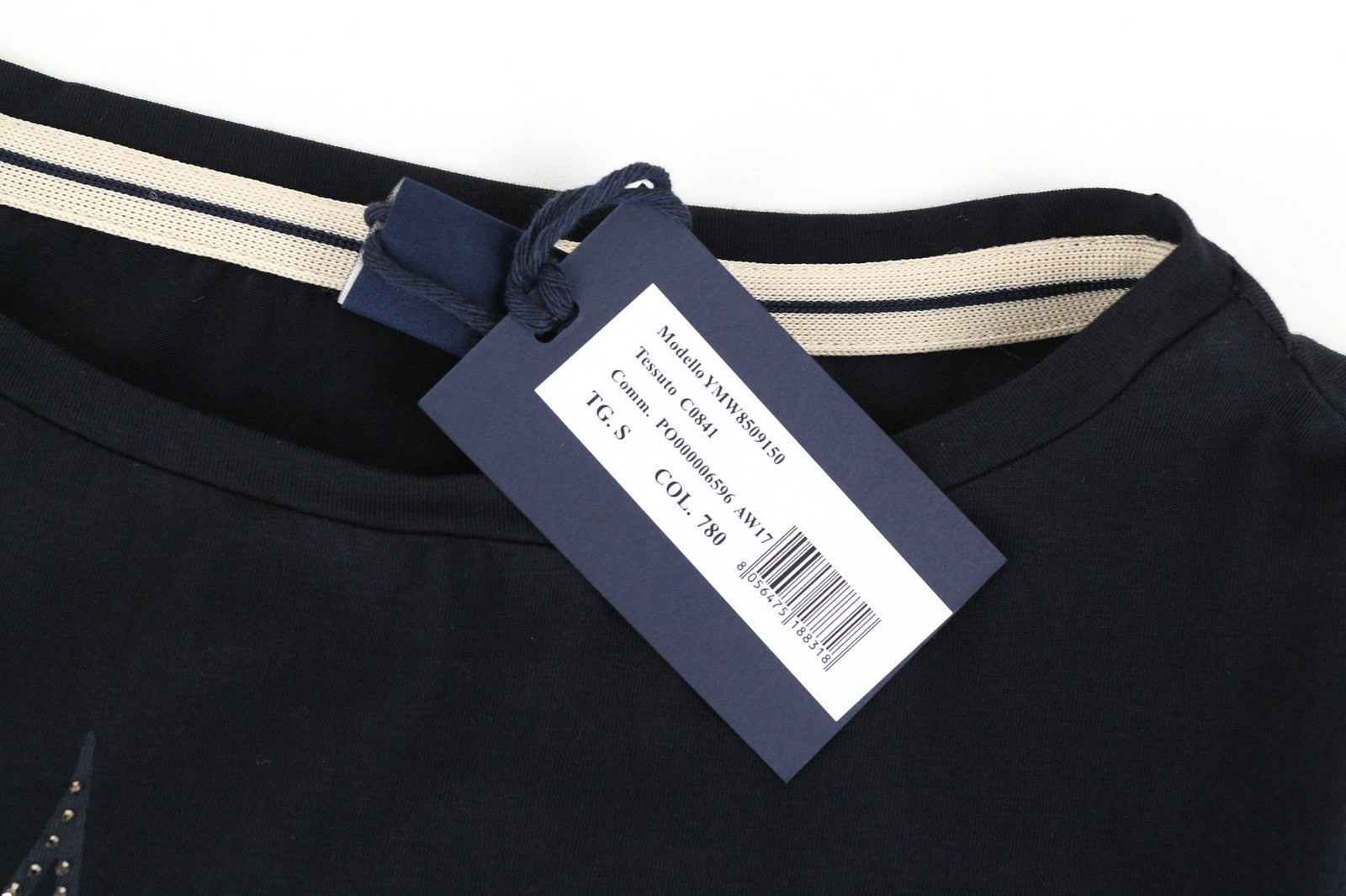 MARINA YACHTING MOTERIŠKI Marškinėliai S Juodi Medvilniniai Megztiniai Apvali Kaklo Iškirpte Logo Klasikiniai