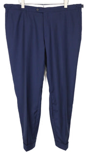 SUITSUPPLY Brescia vyriškos kelnės UK42R mėlynos vilnonės klostuotos kelnės su reguliuojamais dydžiais 