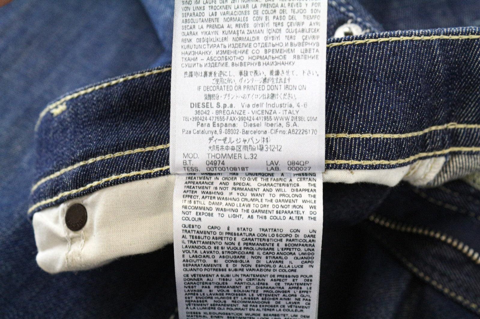 DIESEL Thommer 084QP Men's Jeans W28/L32 Slim Dark Blue Cotton Stretch Pants