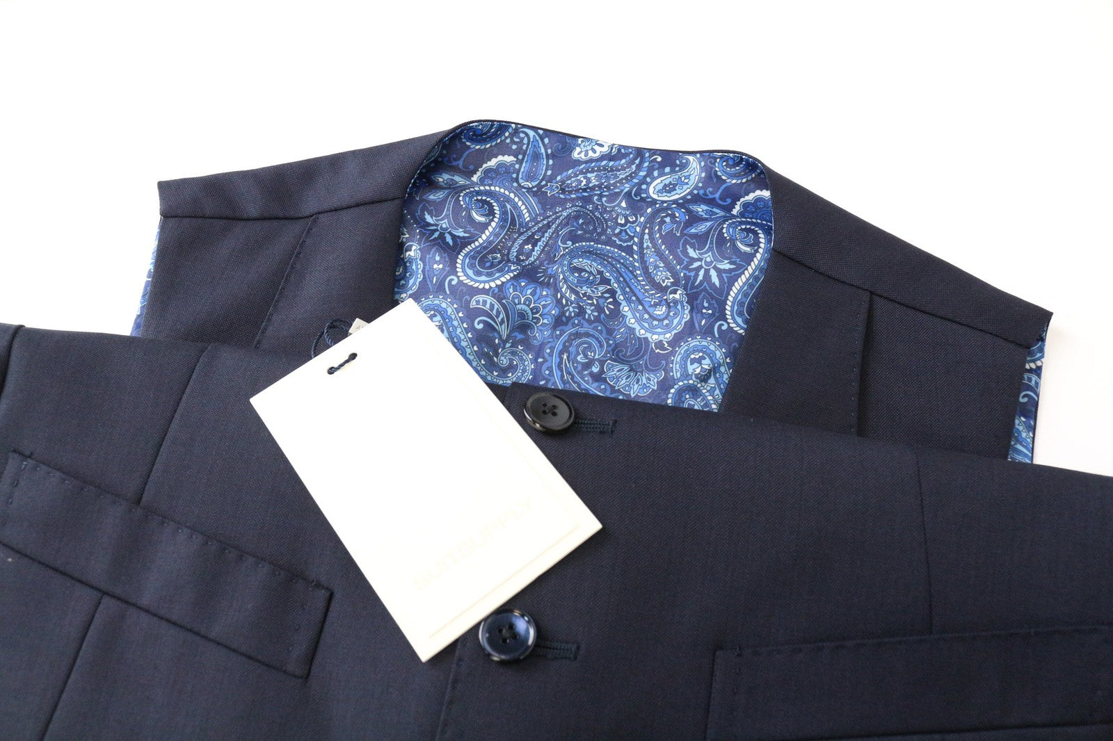 SUITSUPPLY Ferrara vyriška liemenė UK34S tamsiai mėlyna vilnonė vienaeilė su smailiu atvartu 