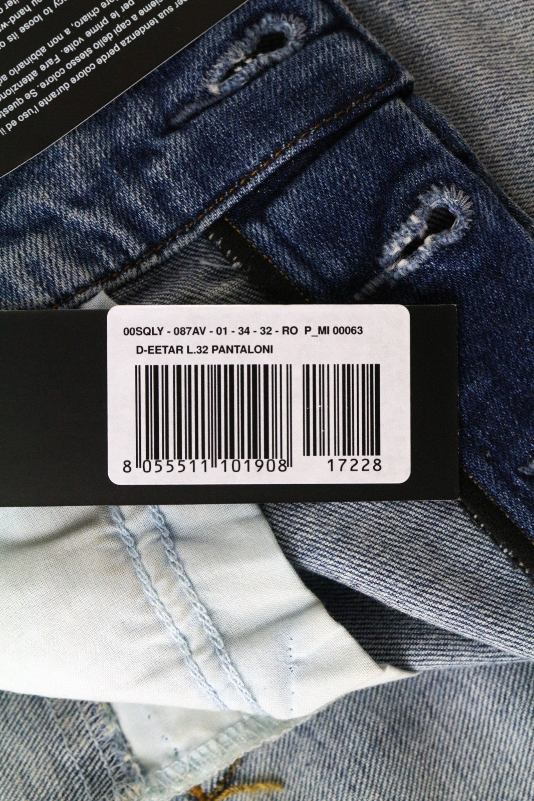 DIESEL D-Eetar 087AV Men's Jeans W34/L32 Taper Ripped Faded Blue Cotton