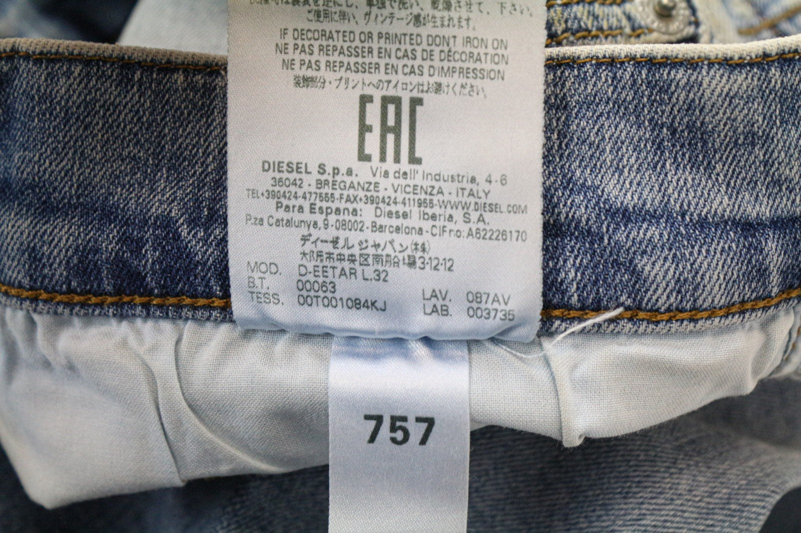 DIESEL D-Eetar 087AV Men's Jeans W34/L32 Taper Ripped Faded Blue Cotton