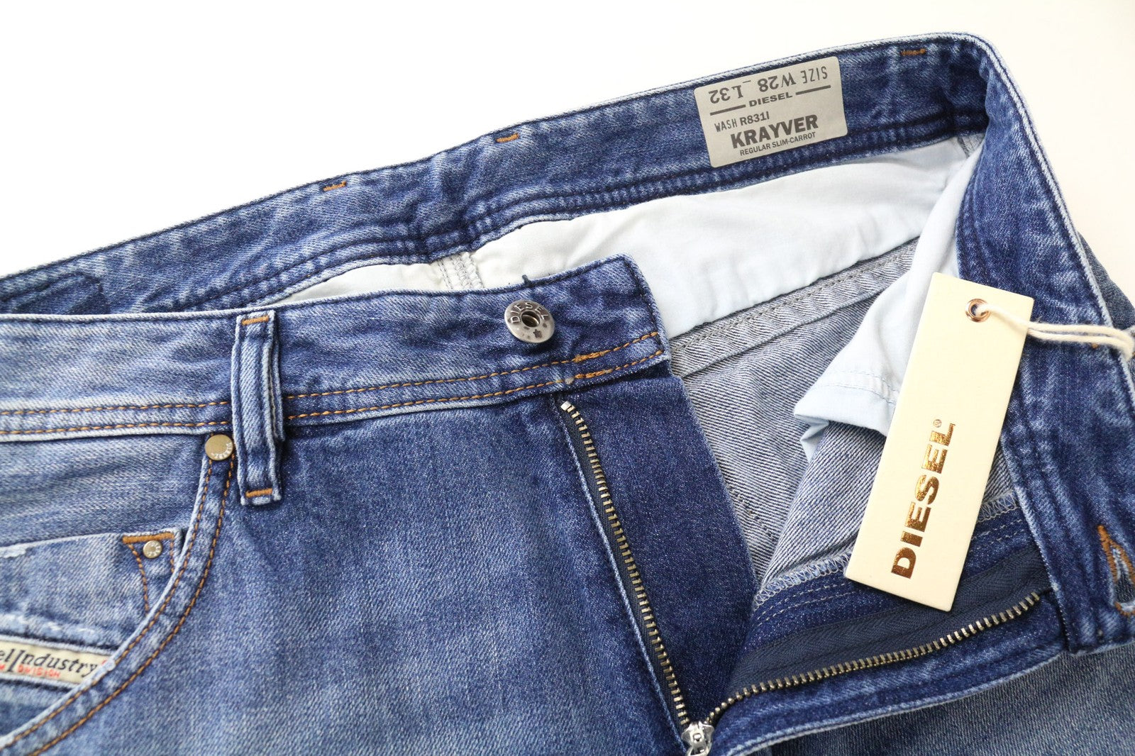 DIESEL Krayver R831I vyriški džinsai W28/L32 Slim Carrot Ripped Blue Cotton Jeans 