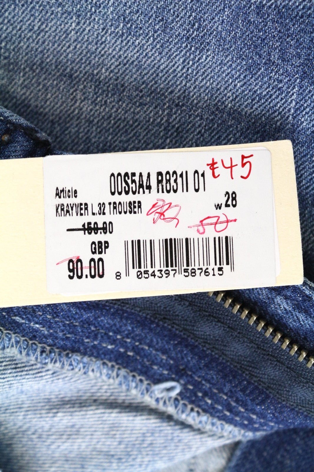 DIESEL Krayver R831I vyriški džinsai W28/L32 Slim Carrot Ripped Blue Cotton Jeans 