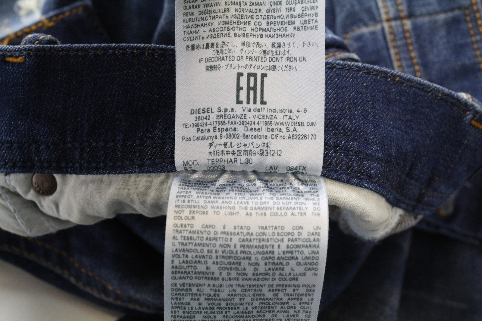 DIESEL Tepphar 084TX Men's Jeans W30/L30 Slim Distressed Blue Cotton Stretch