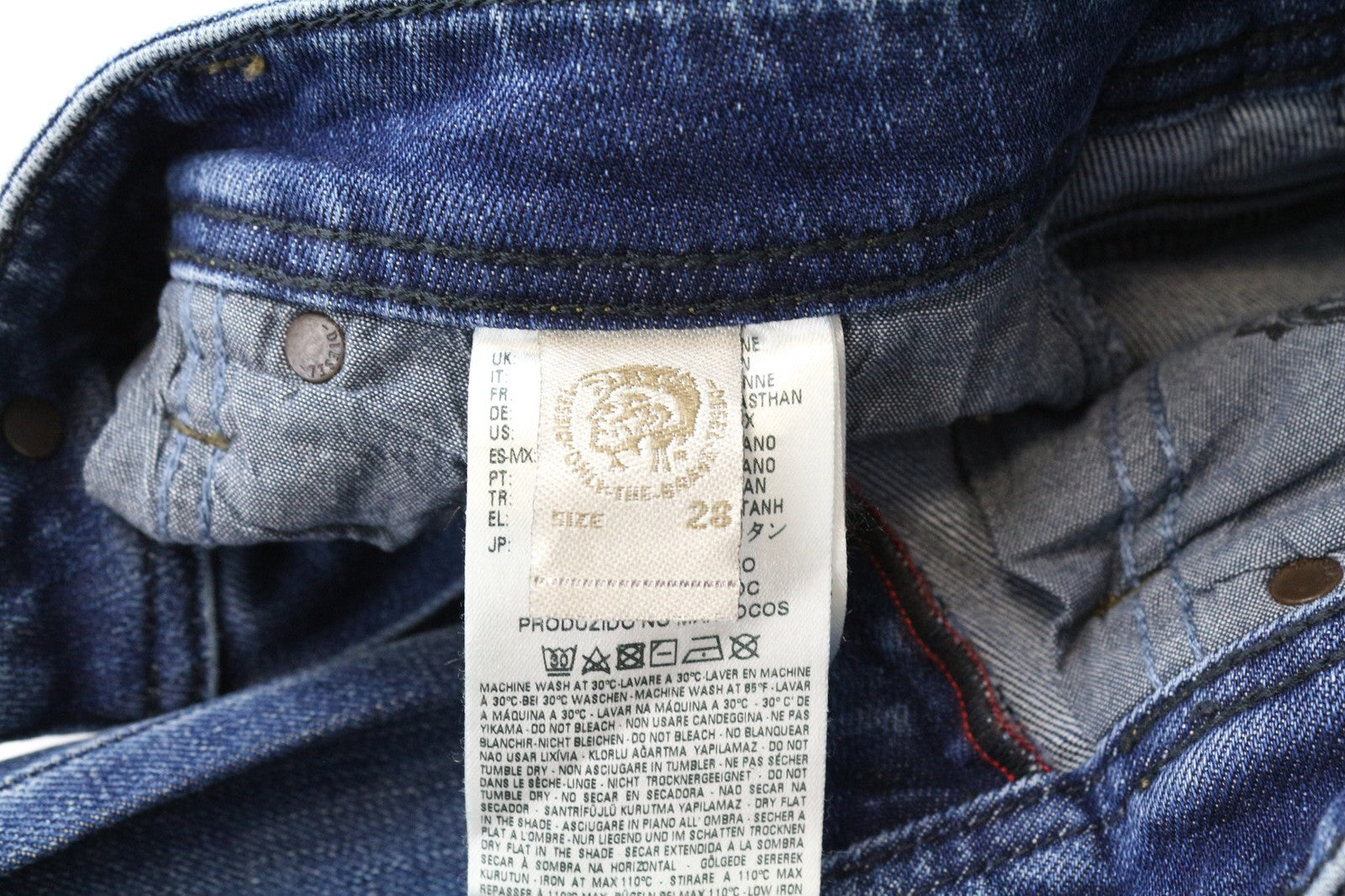 DIESEL Larkee-Beex 084JJ vyriški džinsai W28/L32 Regular Taper mėlyni, tamprūs medvilniniai džinsai 