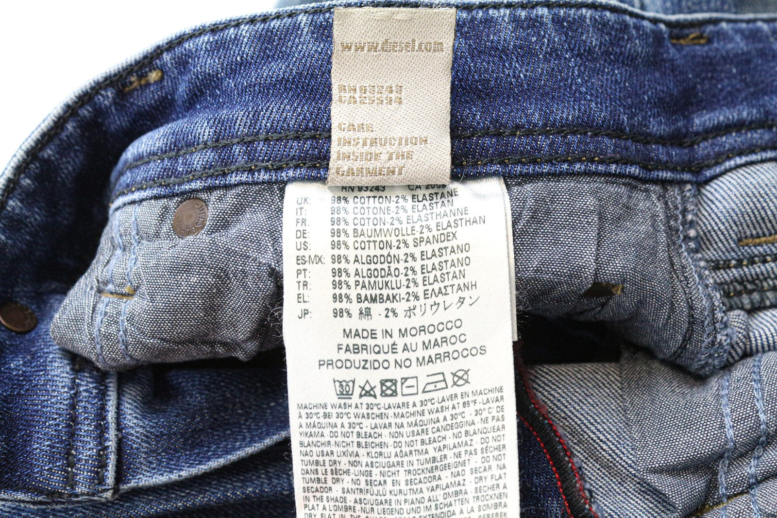 DIESEL Larkee-Beex 084JJ vyriški džinsai W28/L32 Regular Taper mėlyni, tamprūs medvilniniai džinsai 