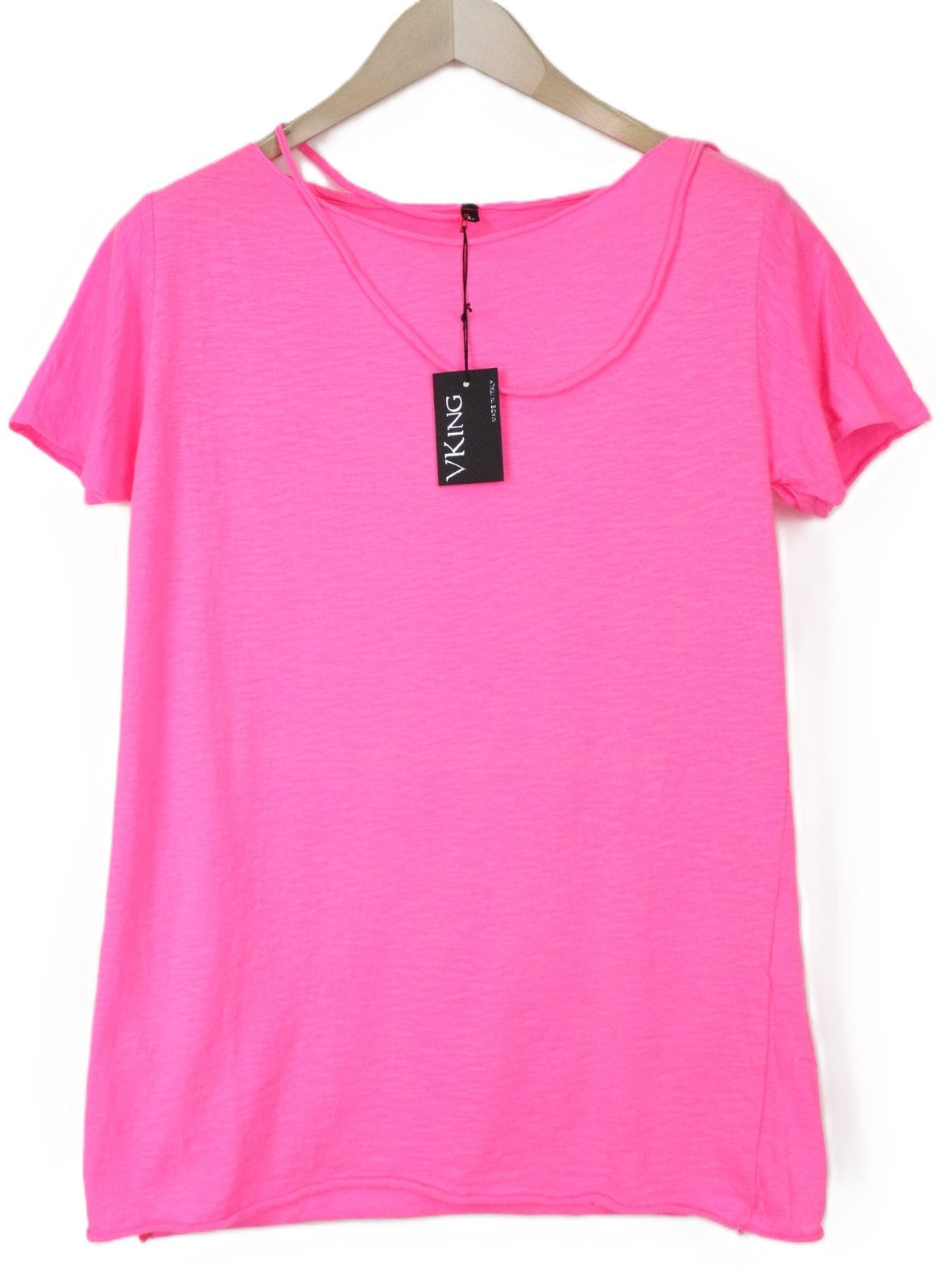 VKING Men's Pullover T-Shirt L Neon Pink Cotton Short Sleeve Lightweight