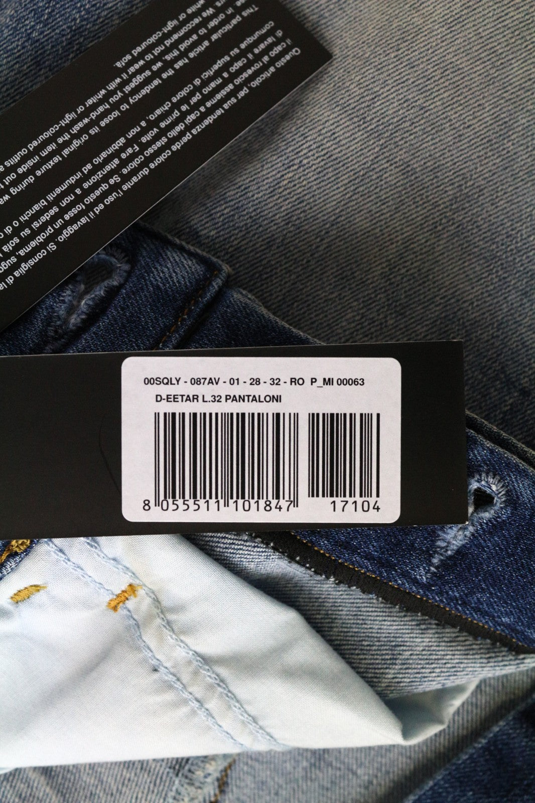 DIESEL D-Eetar 087AV Men's Jeans W28/L32 Taper Ripped Washed Blue Cotton