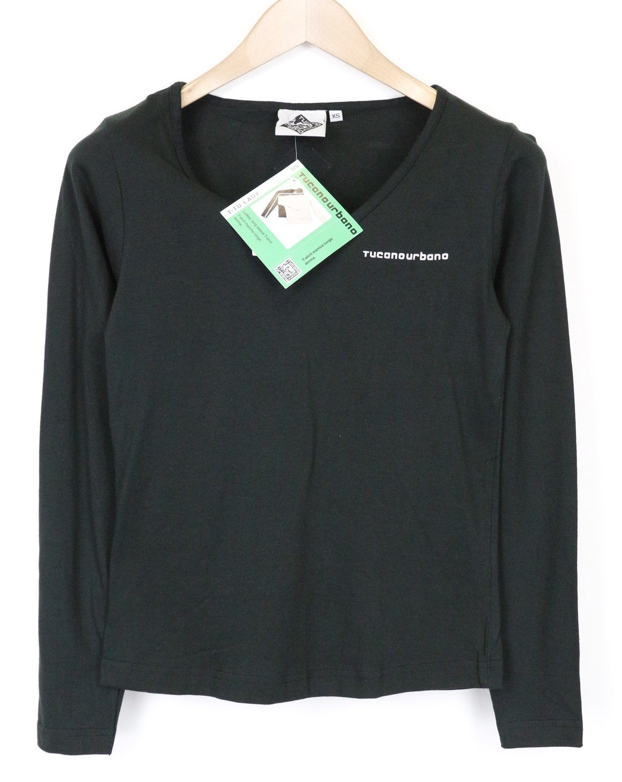 TUCANO URBANO T-TU moteriški marškinėliai ilgomis rankovėmis, juodi, XS dydžio, medvilniniai, su V formos iškirpte. 