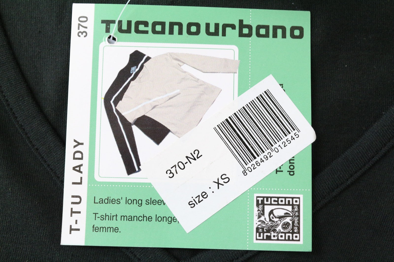 TUCANO URBANO T-TU moteriški marškinėliai ilgomis rankovėmis, juodi, XS dydžio, medvilniniai, su V formos iškirpte. 