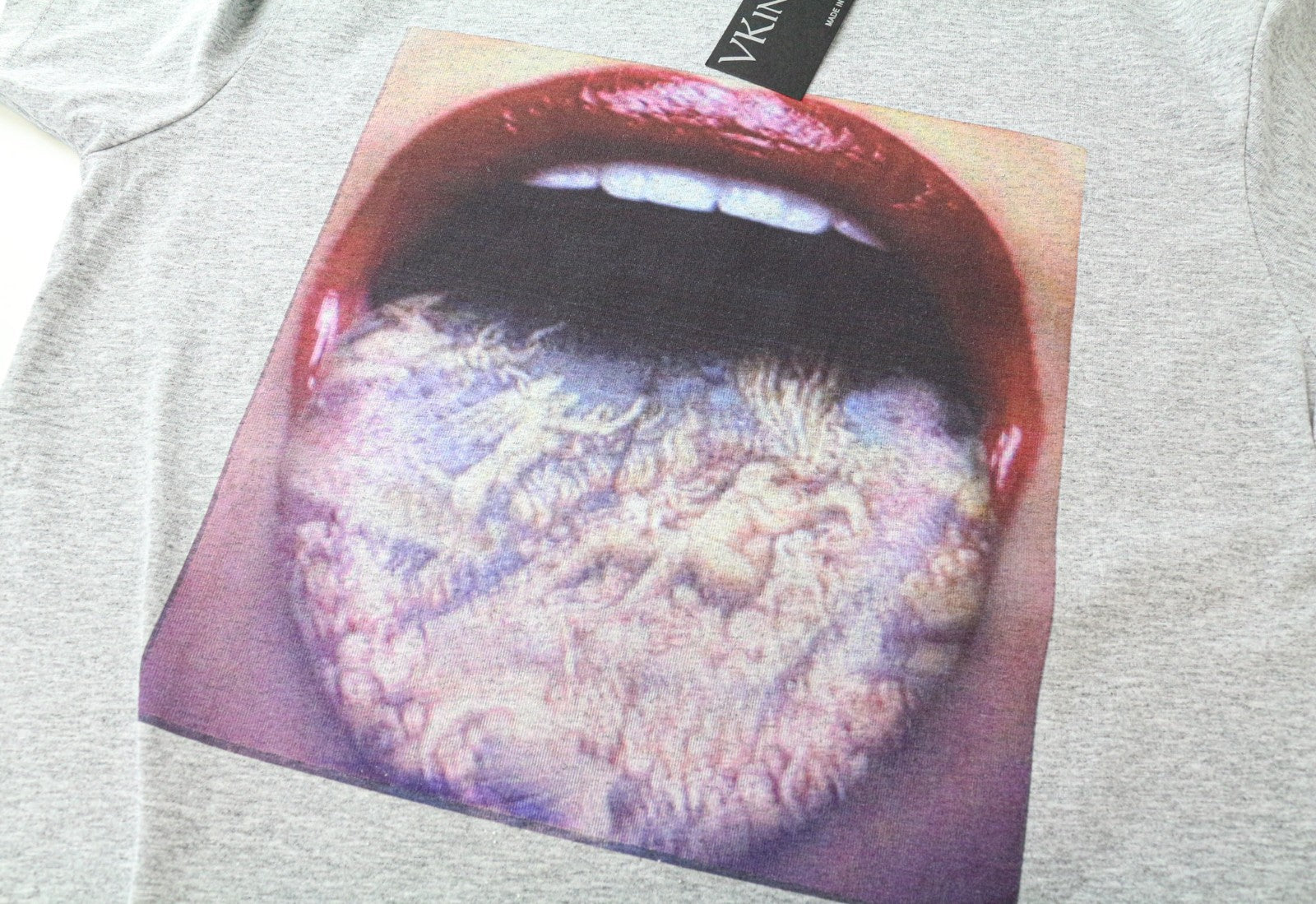 VKING Men's Logo T-Shirt M Grey Cotton Short Sleeve Printed Pullover Top