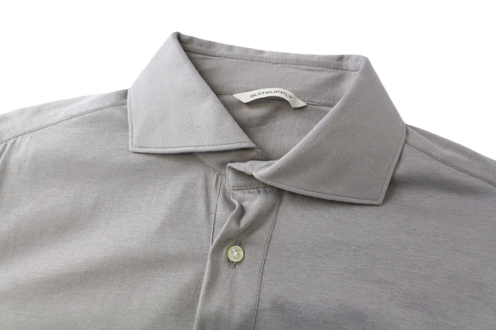 SUITSUPPLY Men's Polo T-Shirt ~S/M Grey Cotton Slim Fit Long Sleeve Top