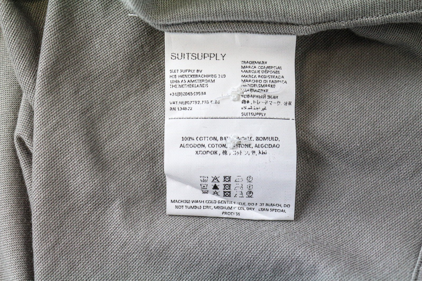 SUITSUPPLY Men's Polo T-Shirt ~S/M Grey Cotton Slim Fit Long Sleeve Top