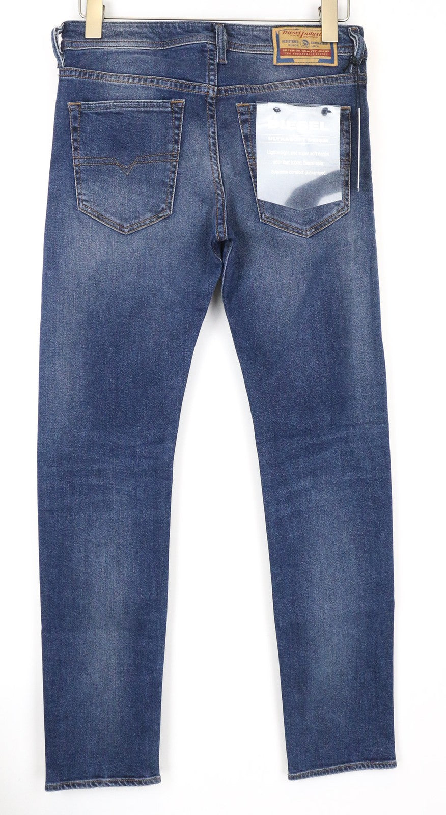 DIESEL Buster 084NS vyriški džinsai W28/L32 Slim Taper išblukintos mėlynos medvilnės džinso spalvos 