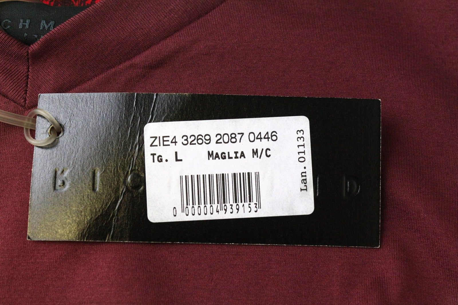 RICHMOND Men's T-Shirt L Dark Red Cotton Short Sleeve Pullover V-Neck Top