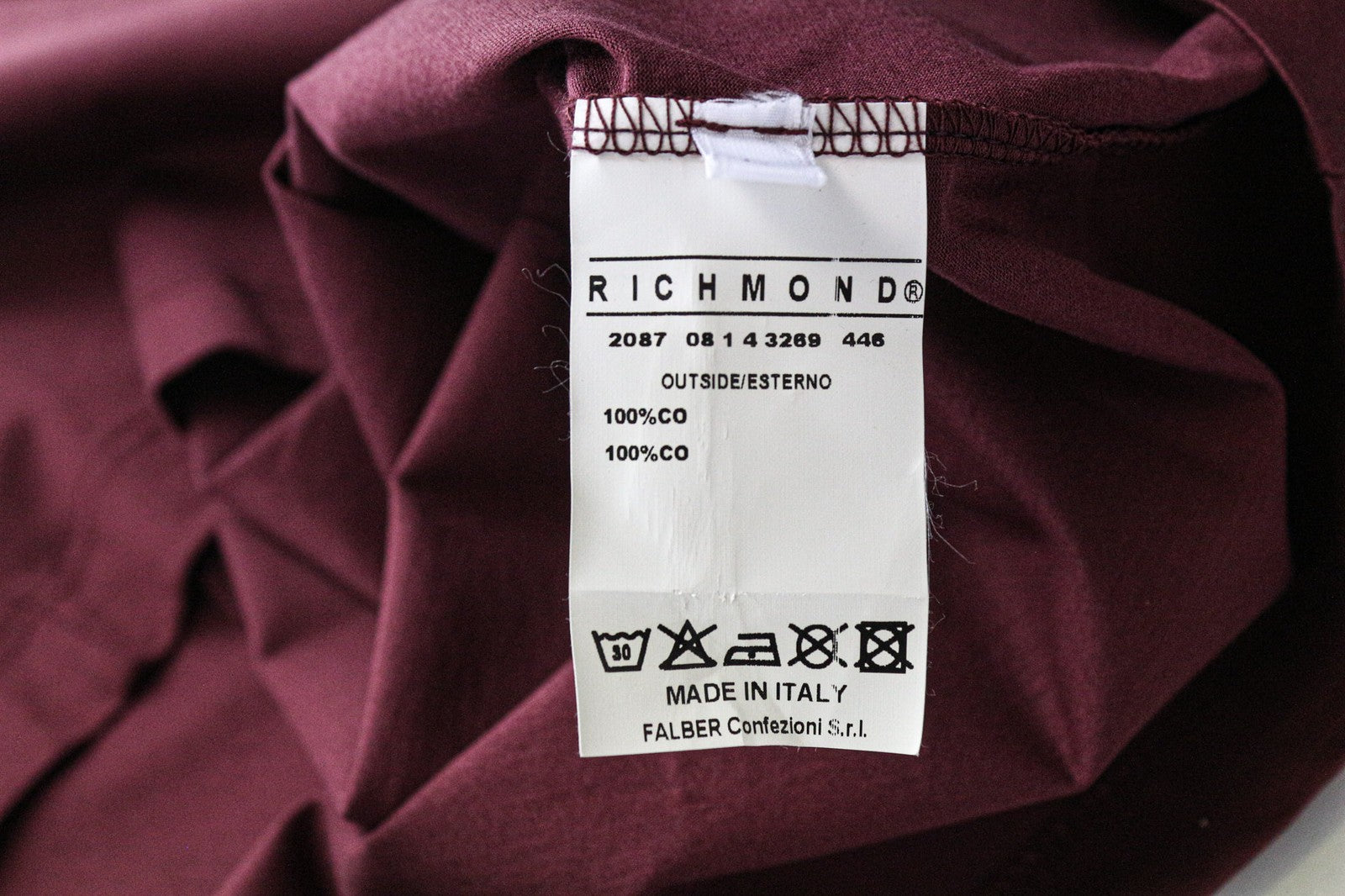 RICHMOND Men's T-Shirt L Dark Red Cotton Short Sleeve Pullover V-Neck Top