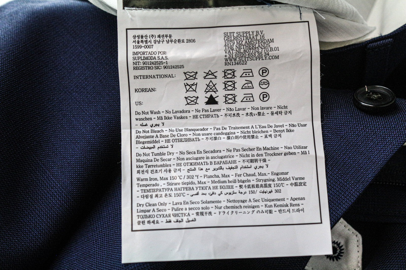 SUITSUPPLY Brescia vyriškos kelnės UK50S mėlynos vilnonės klostytos, pritaikytos klasikinės, su pamušalu 