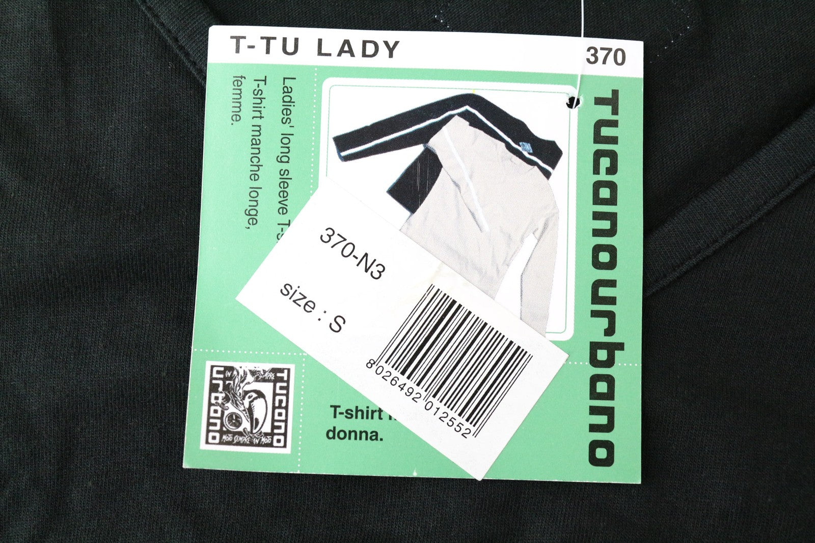 TUCANO URBANO T-TU moteriški marškinėliai su V formos iškirpte ir ilgomis rankovėmis, juodi. 