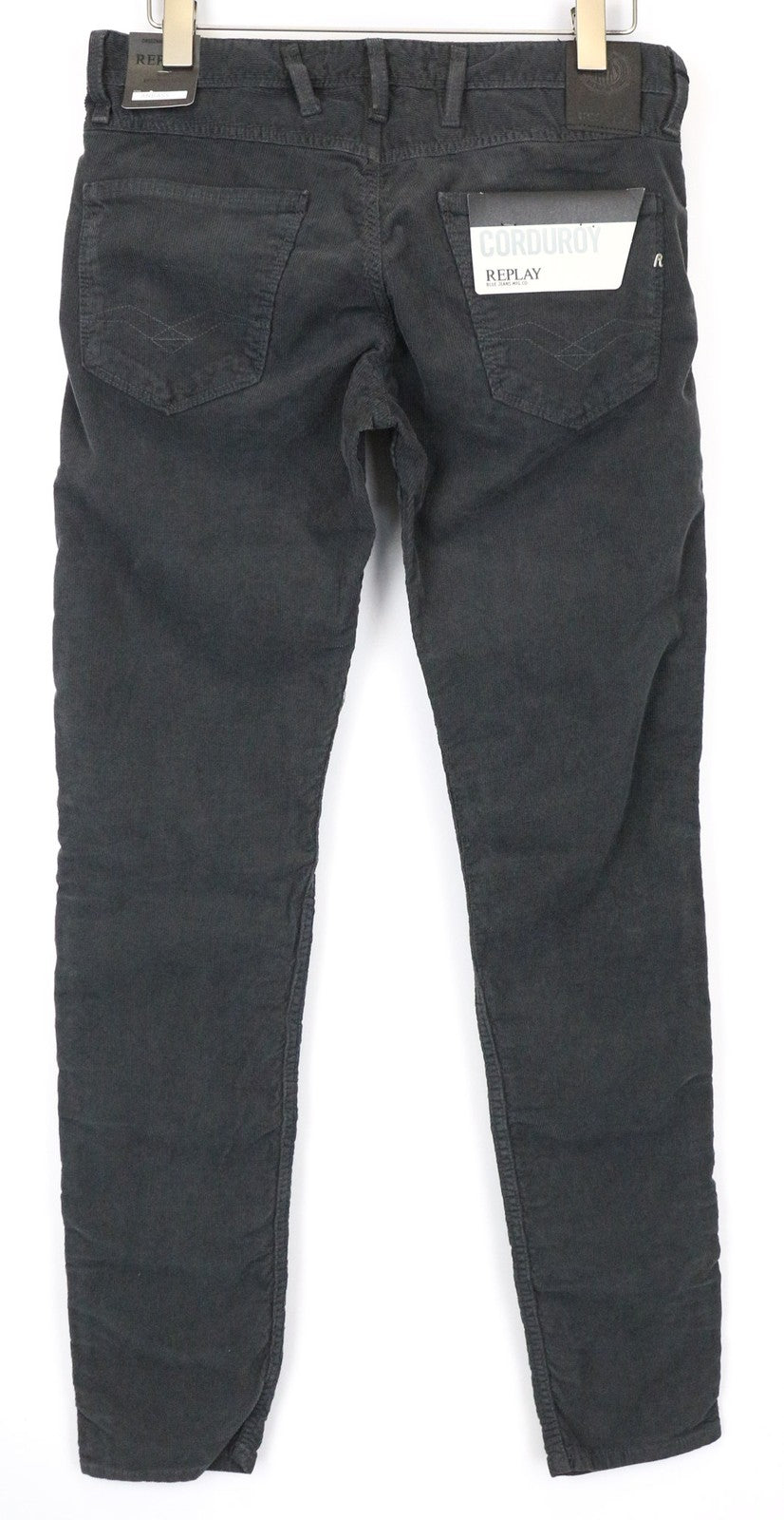 REPLAY Anbass vyriškos kelnės W30/L34 Slim pilkos velveto laisvalaikio medvilnės tamprės