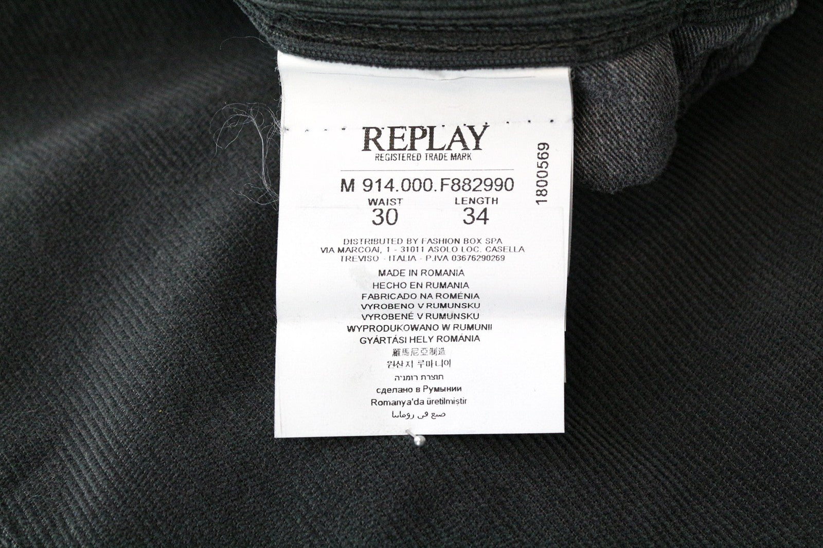 REPLAY Anbass vyriškos kelnės W30/L34 Slim pilkos velveto laisvalaikio medvilnės tamprės