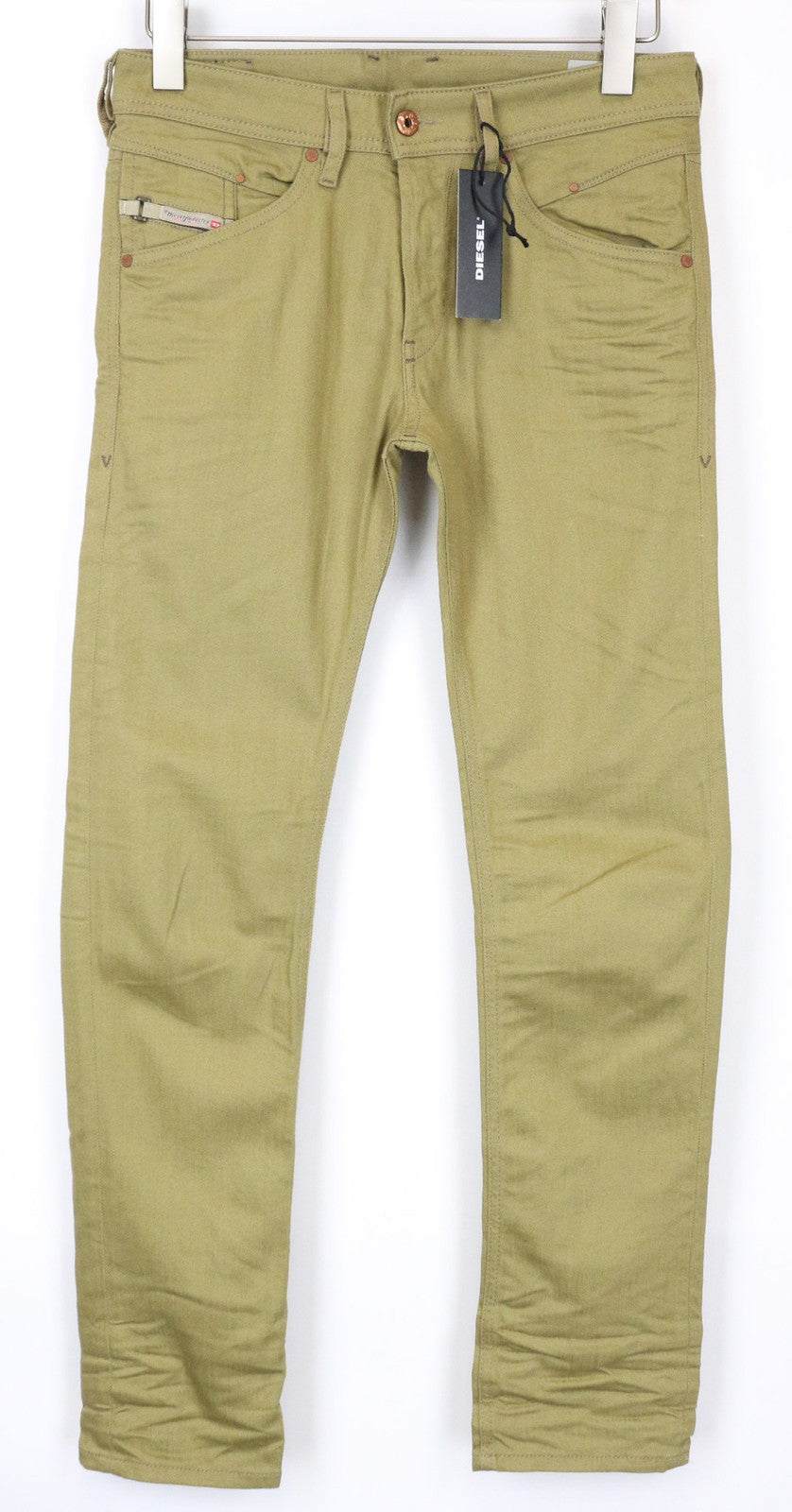 DIESEL Belther 0847E vyriški džinsai W27 Slim Taper Fit rudos medvilnės tamprės 