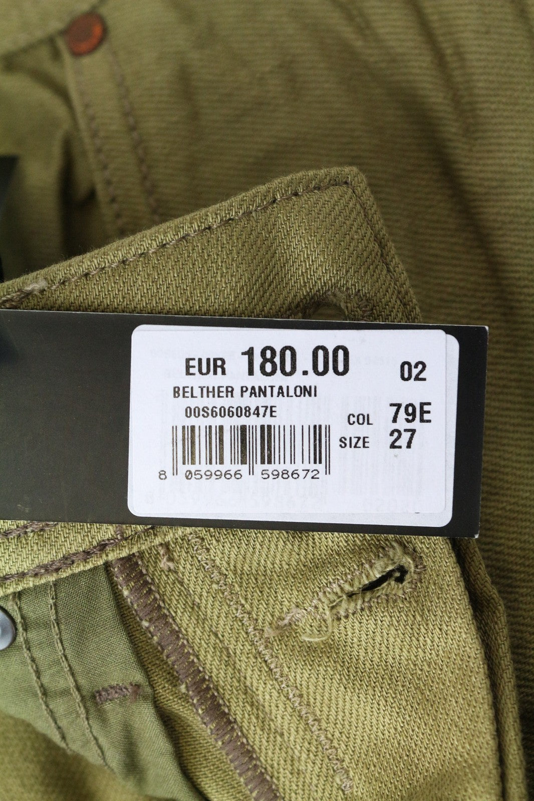 DIESEL Belther 0847E vyriški džinsai W27 Slim Taper Fit rudos medvilnės tamprės 