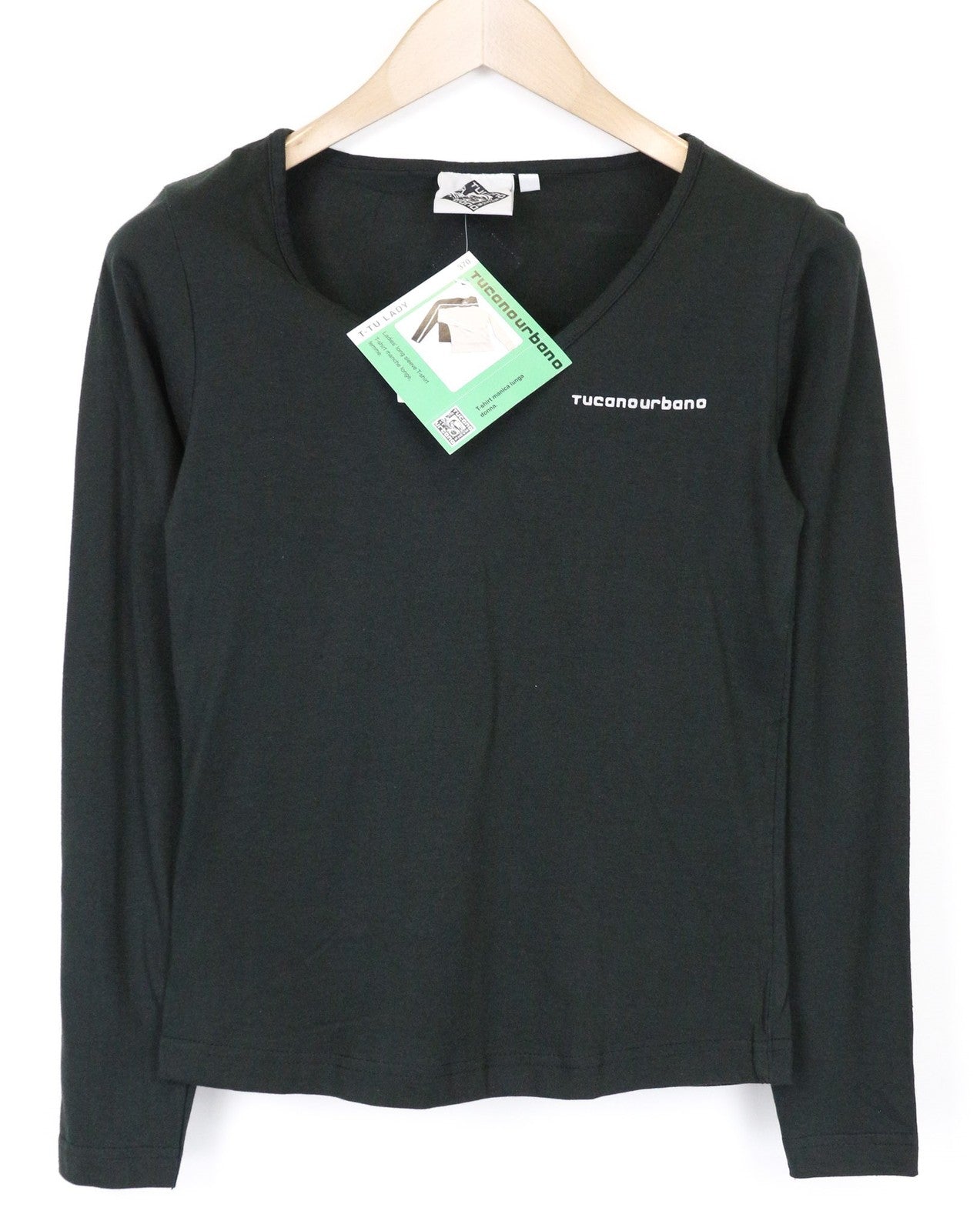 TUCANO URBANO T-TU moteriški marškinėliai M, juodi, ploni, ilgomis rankovėmis, V formos iškirpte 