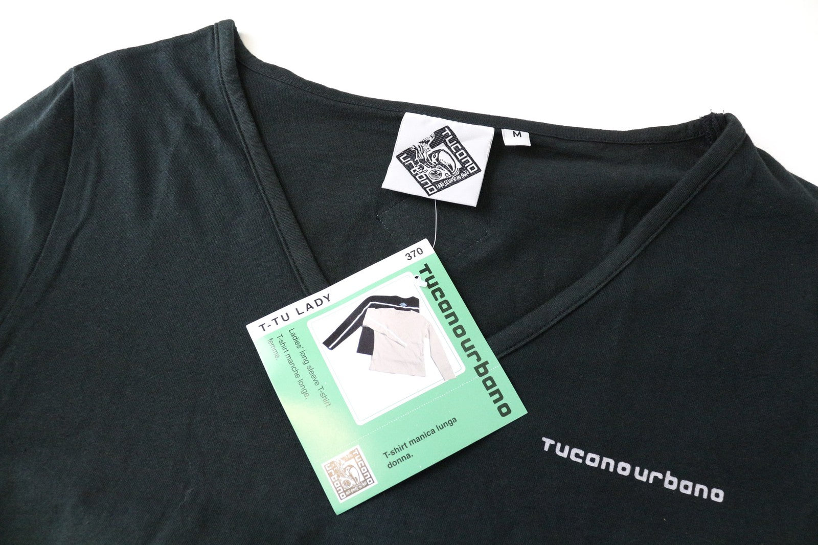 TUCANO URBANO T-TU moteriški marškinėliai M, juodi, ploni, ilgomis rankovėmis, V formos iškirpte 