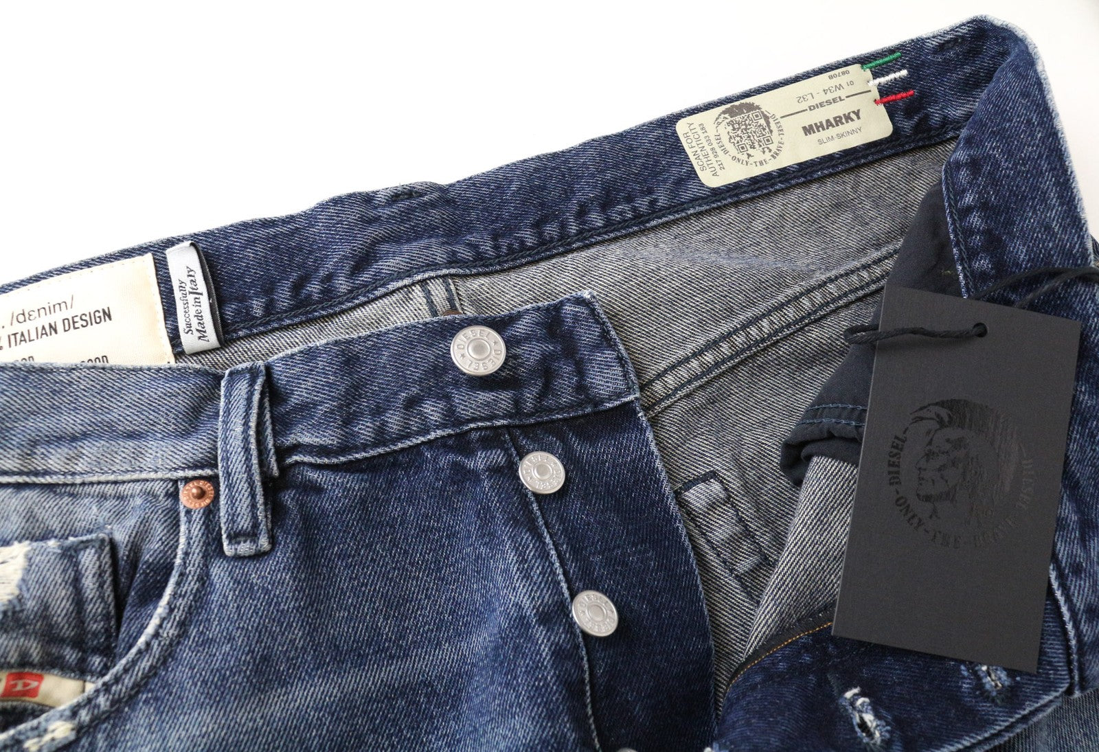 DIESEL Mharky 0870B Men's Jeans W34/L32 Slim Skinny Washed Blue Jean