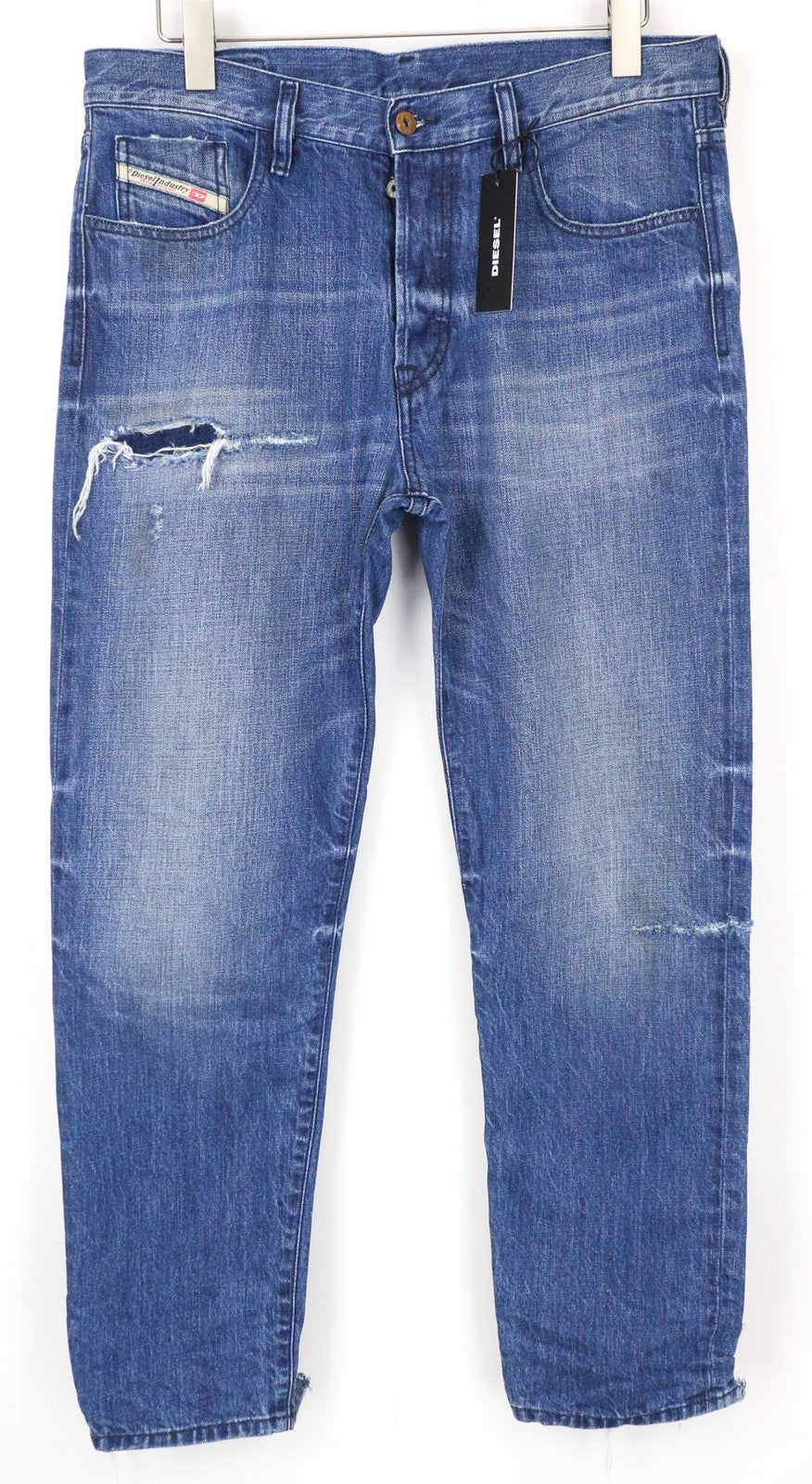 DIESEL Mharky 080AH Men's Jeans W34 Slim Washed Blue Distressed 5-Pocket
