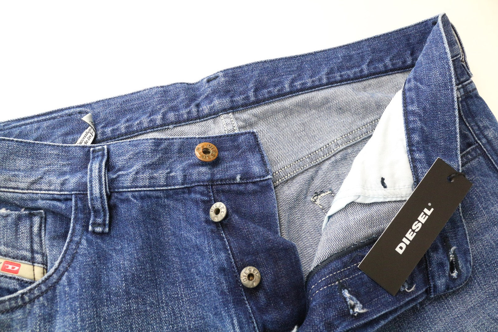 DIESEL Mharky 080AH Men's Jeans W34 Slim Washed Blue Distressed 5-Pocket