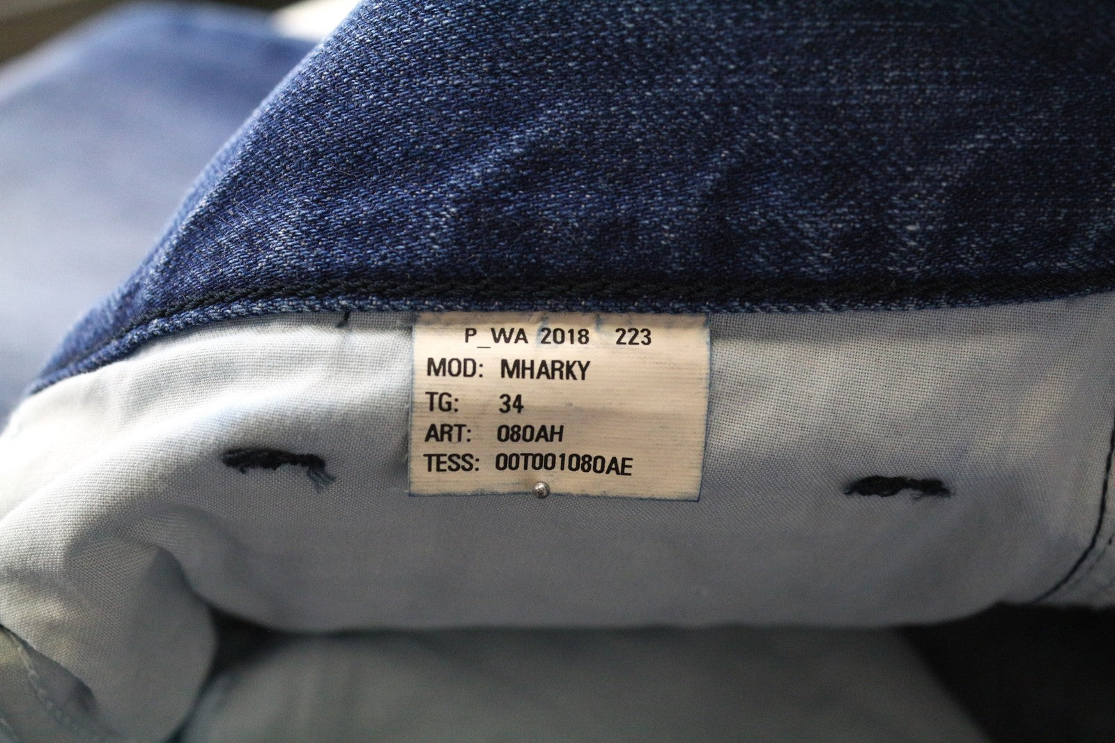 DIESEL Mharky 080AH Men's Jeans W34 Slim Washed Blue Distressed 5-Pocket