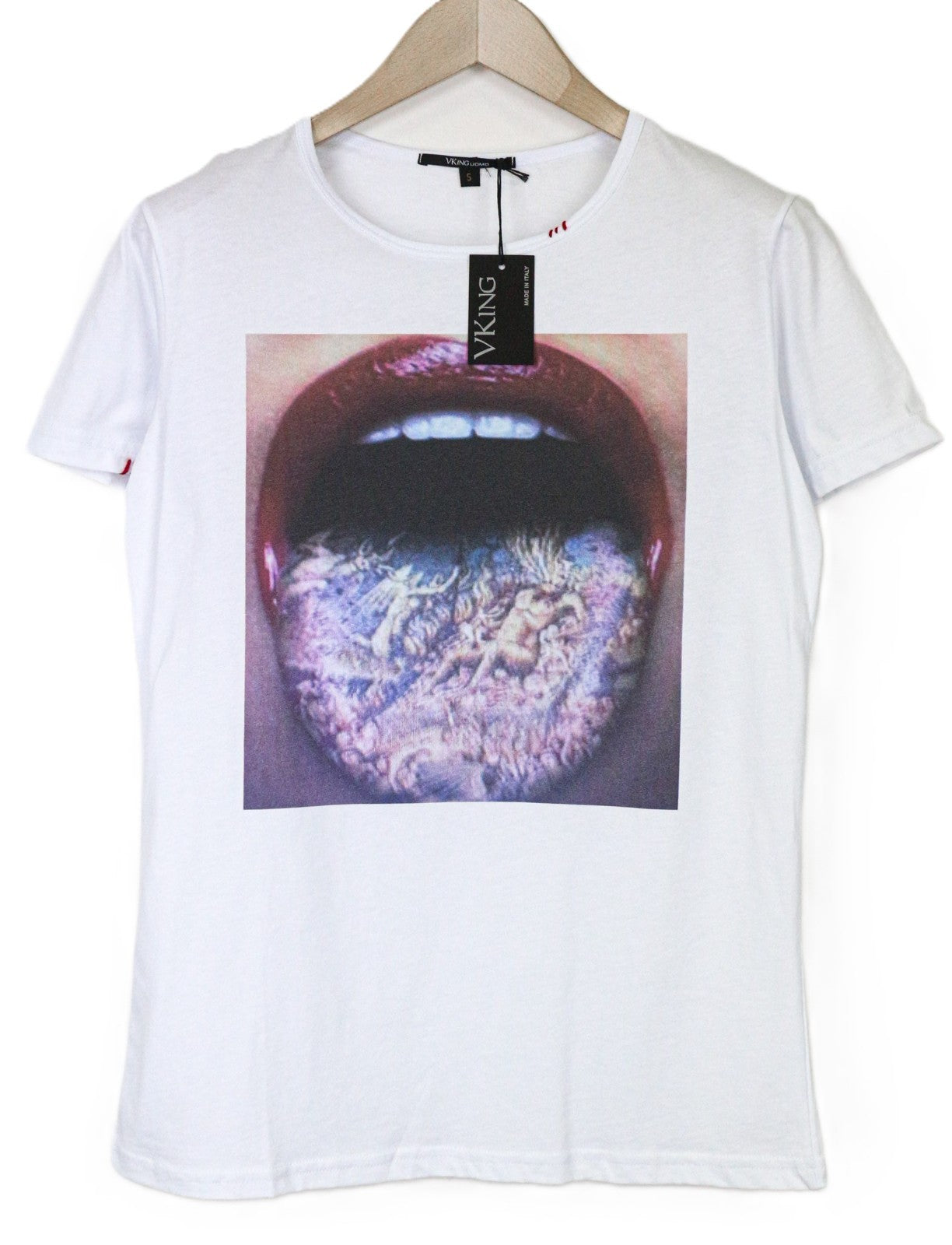 VKING Men's Printed T-Shirt S White Cotton Logo Short Sleeve Pullover