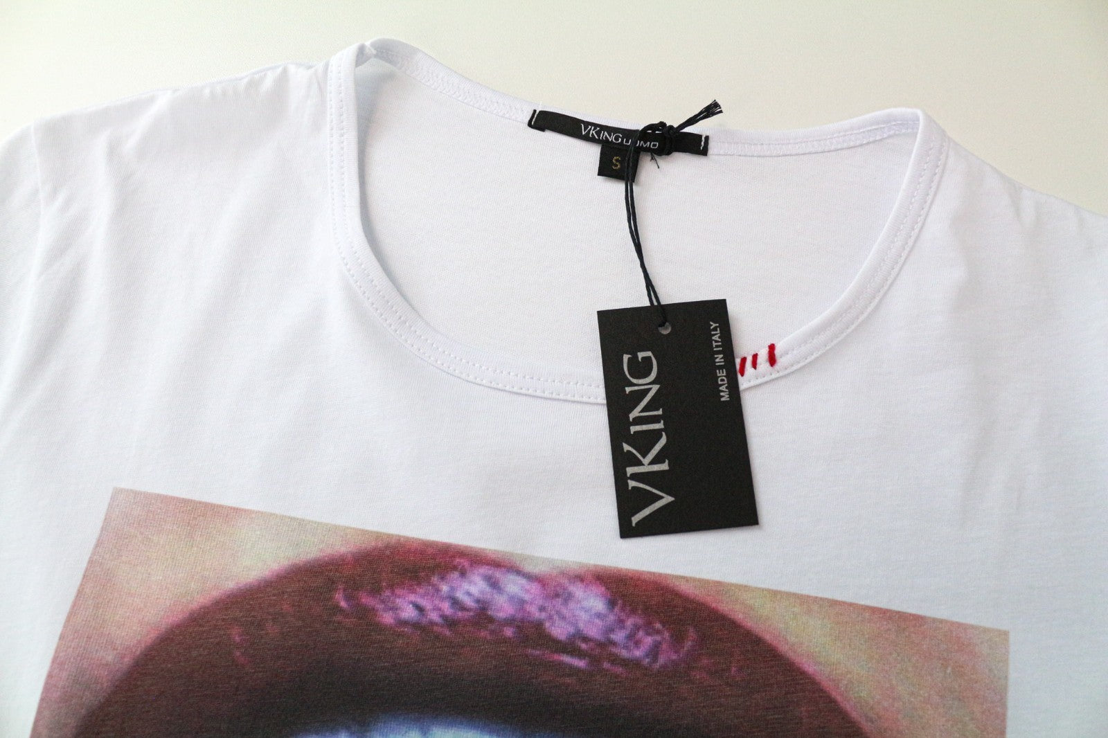 VKING Men's Printed T-Shirt S White Cotton Logo Short Sleeve Pullover