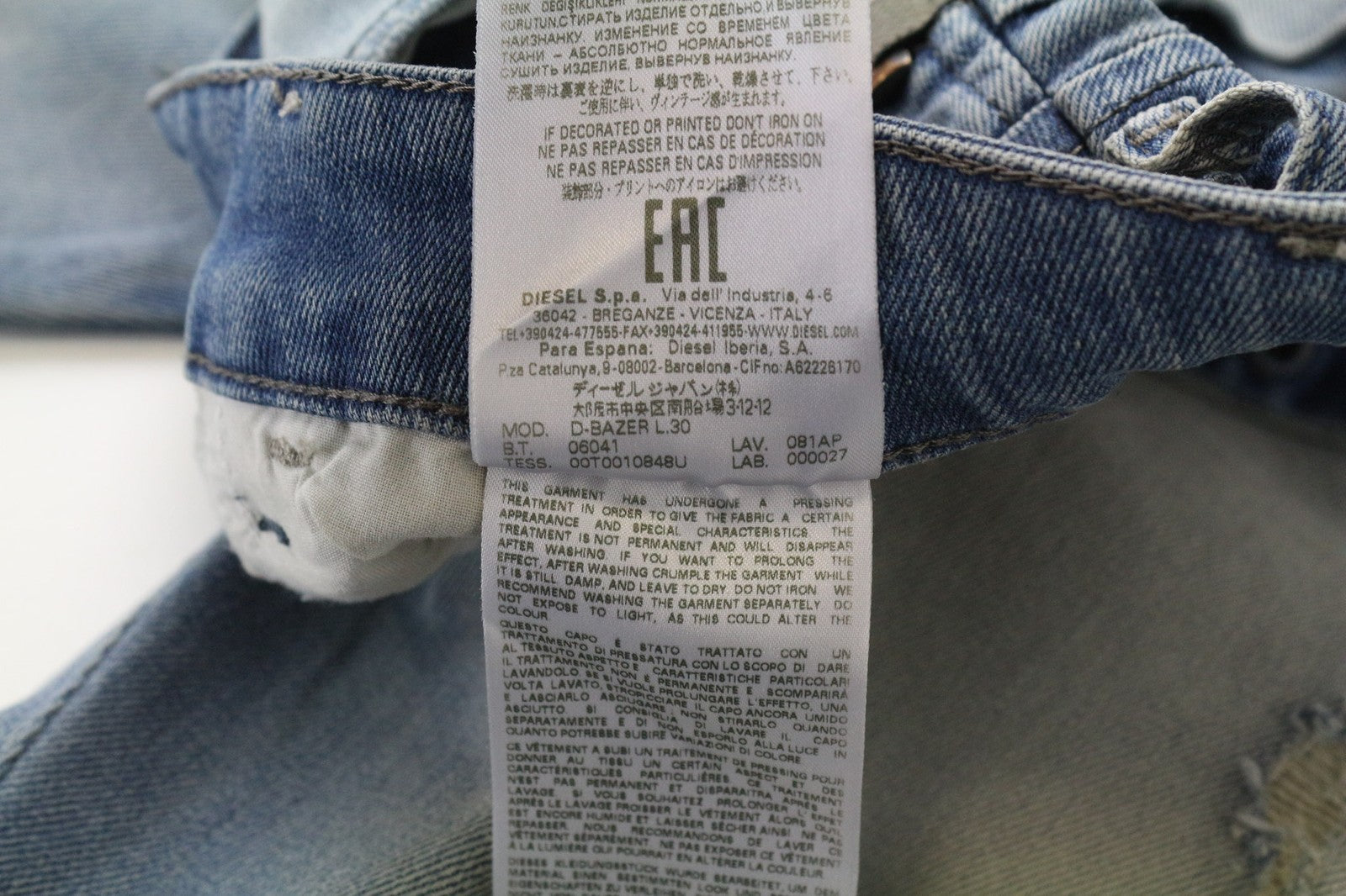 DIESEL D-Bazer 081AP Men's Jeans W29/L30 Tapered Washed Blue Cotton Stretch