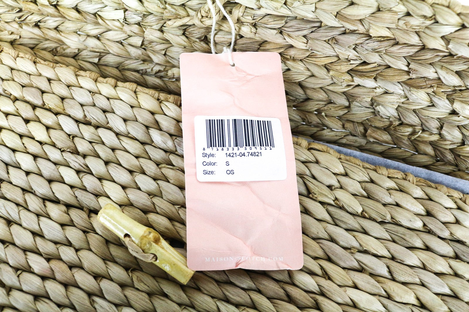 MAISON SCOTCH moteriškas krepšys OS šviesiai rudos spalvos šiaudų rašto vasarinė pintinė delninė be pamušalo 