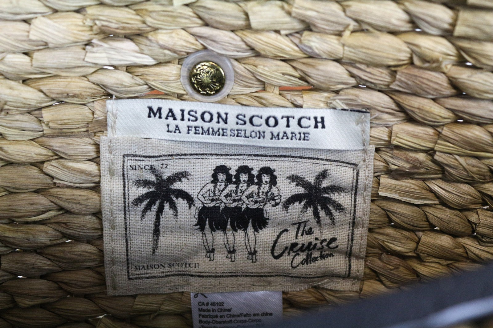 MAISON SCOTCH moteriškas krepšys OS šviesiai rudos spalvos šiaudų rašto vasarinė pintinė delninė be pamušalo 