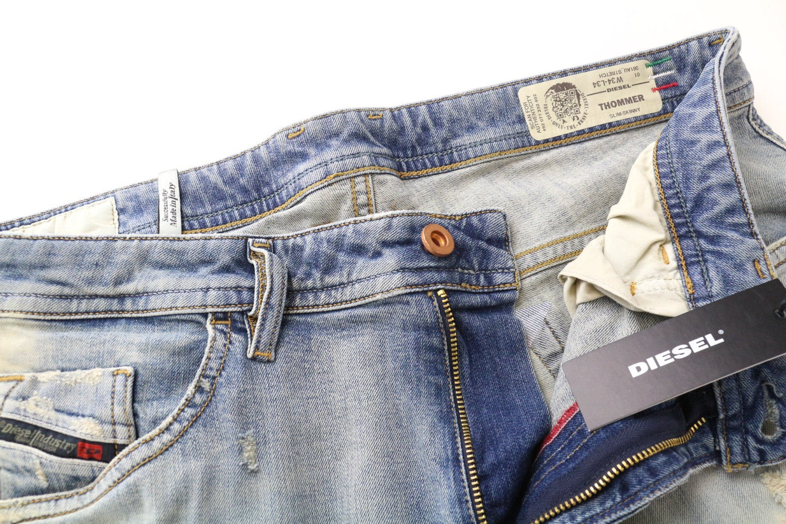 DIESEL Thommer 081AU vyriški džinsai W34/L34 Slim Skinny mėlyni medvilniniai tamprūs džinsai skalbimui 