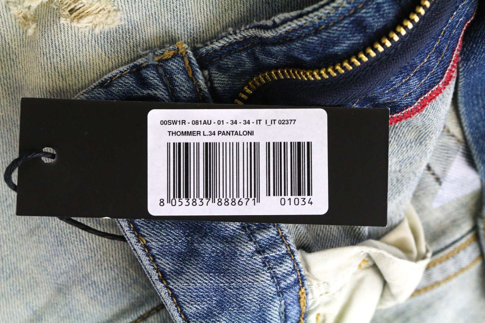 DIESEL Thommer 081AU vyriški džinsai W34/L34 Slim Skinny mėlyni medvilniniai tamprūs džinsai skalbimui 