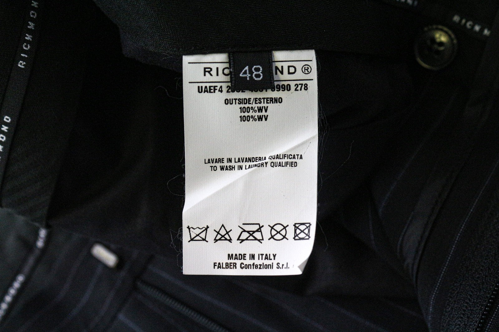 RICHMOND vyriškos kelnės 48 juodos vilnonės klostuotos oficialios kelnės su dryžuotu raštu 
