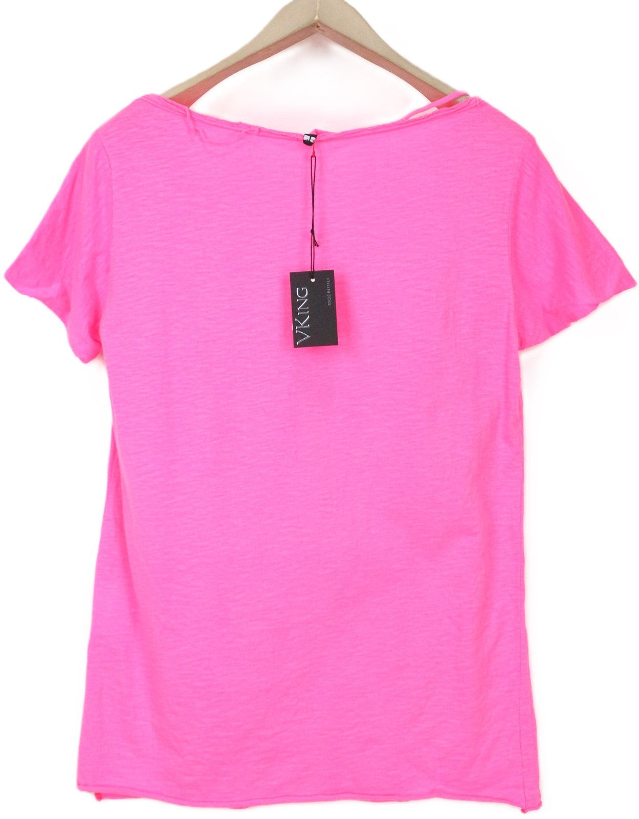 VKING Men's T-Shirt L Neon Pink Cotton Crewneck Short Sleeve Casual Tee