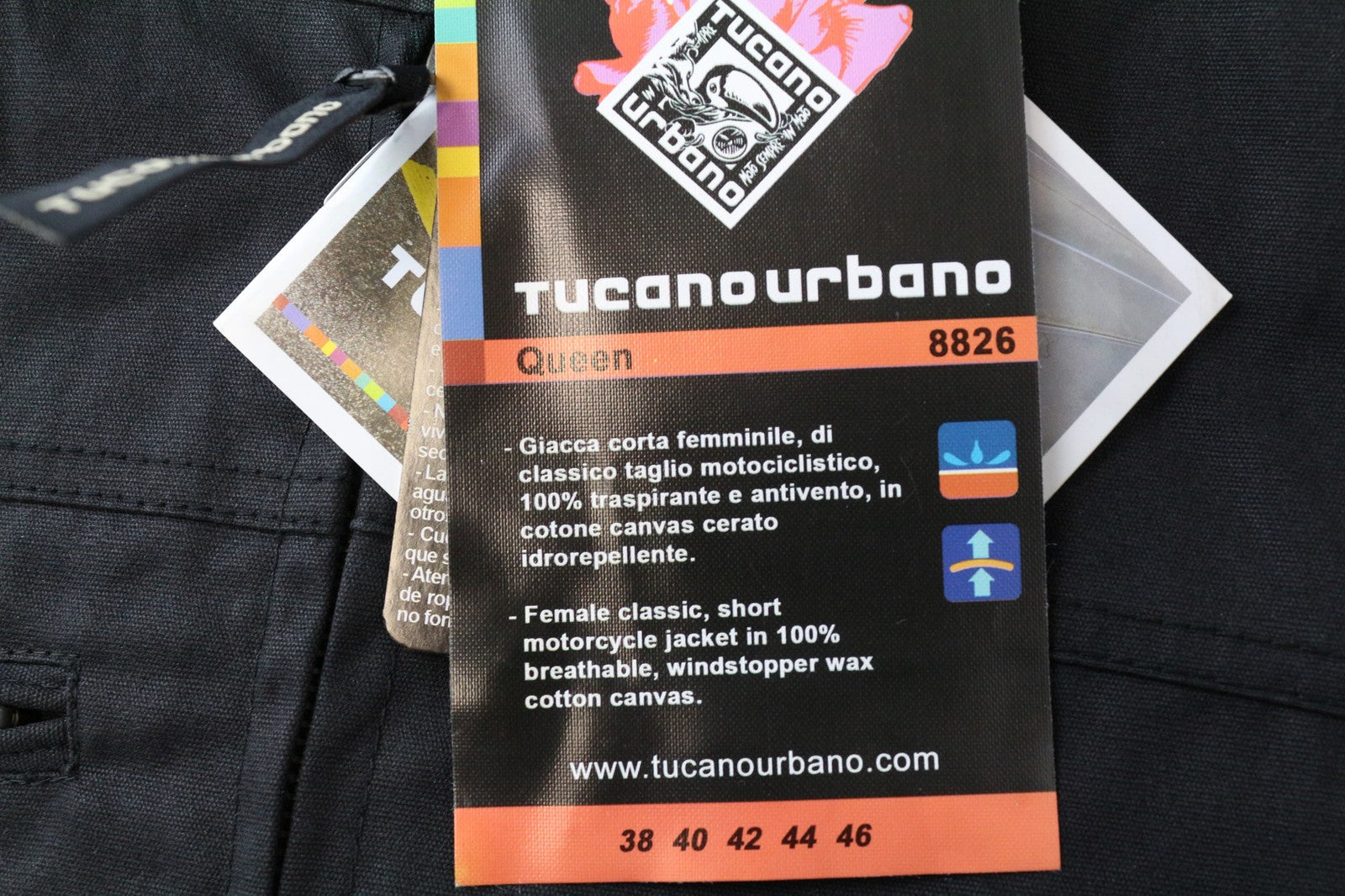 TUCANO URBANO Queen Women Jacket IT40 Black Waxed Cotton Moto Zipped Coat