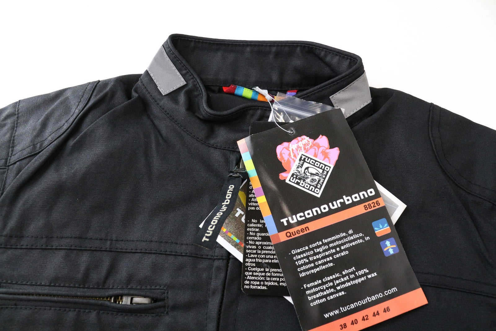 TUCANO URBANO Queen Women Jacket IT40 Black Waxed Cotton Moto Zipped Coat