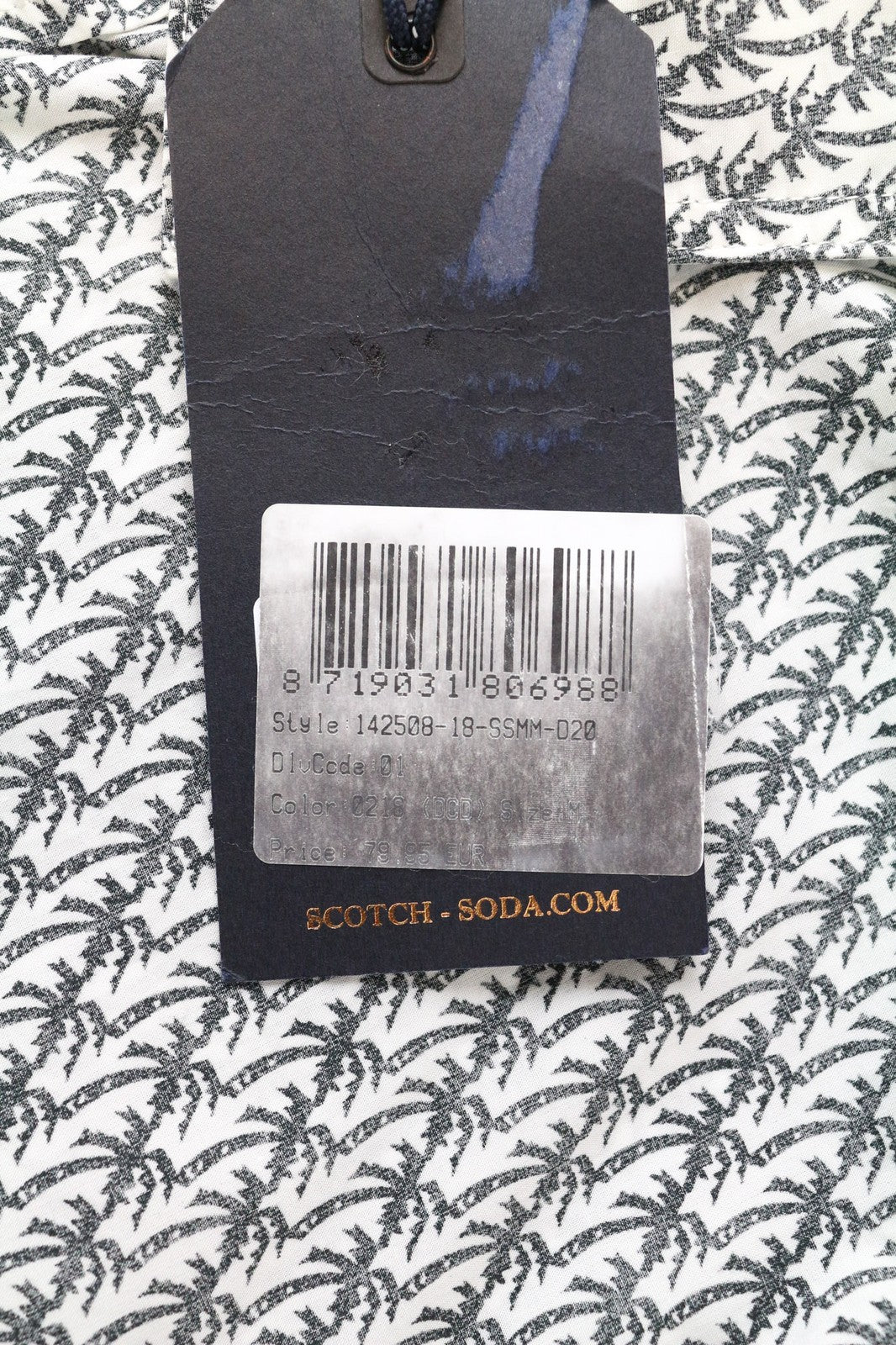 SCOTCH &amp; SODA Ams Couture vyriški marškinėliai M balti delnų rašto medvilniniai ilgomis rankovėmis 